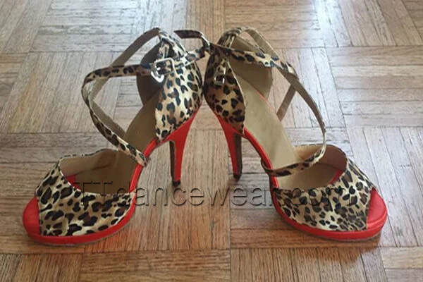 Fashion Sneakers For Work Leopard Satin Samba Platform Dance Heels