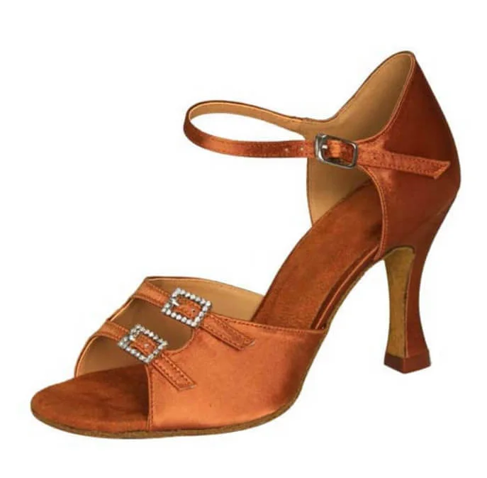 Comfortable Heeled Shoes Dark Tan Satin Ballroom Dance Shoes Latin Salsa Dancing Shoes Online