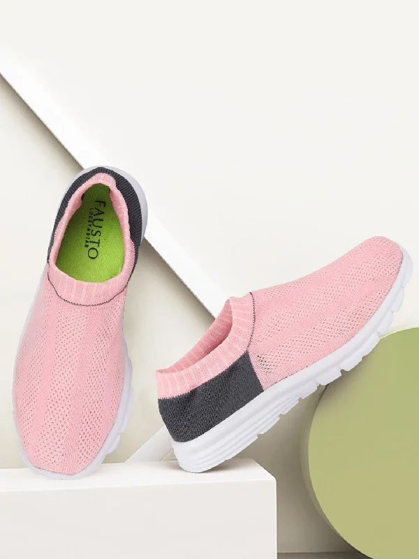 Trendy Walking Shoes Women Pink/Black Sports Slip-On Walking Shoes