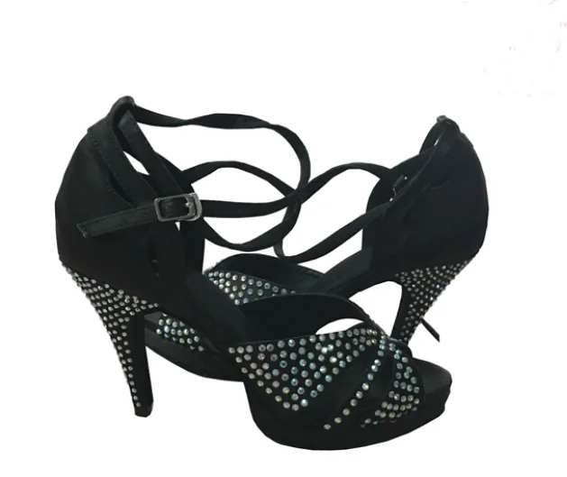 Leather Sandals For Sale Black Rhinestone Samba Platform Dance Shoes