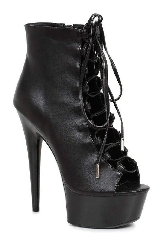 Comfortable Lace-Up Shoes 609-REVERSE Ankle Boots  | Black Patent