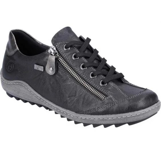 Comfortable Flats For Work Lace Up and Zip Black Water Resistant Shoe