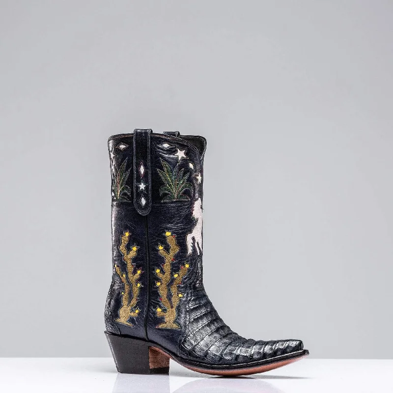 Stylish High Heel Sandals Inlaid Western Boot In Navy