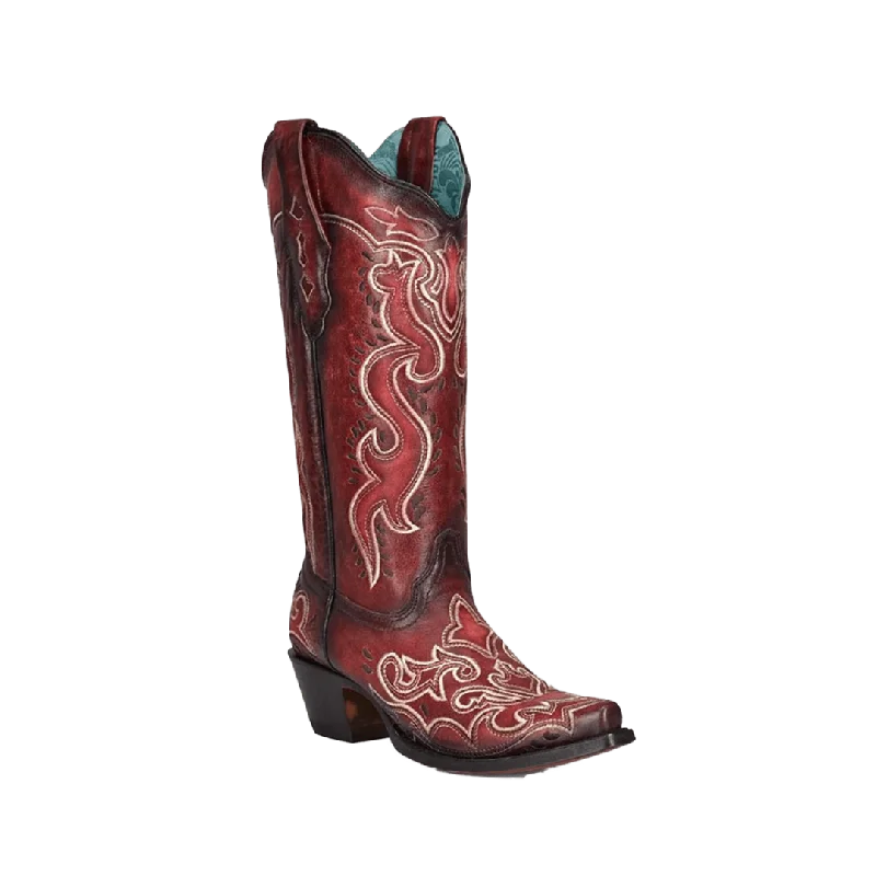 Designer Work Shoes Corral Boots Women's  Burnished Red Embroidered Snip Toe Boot