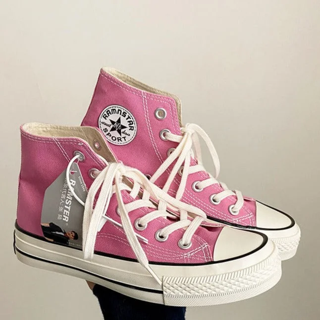 Outdoor Sneakers Collection Pink Lace-up Canvas High-top Shoes