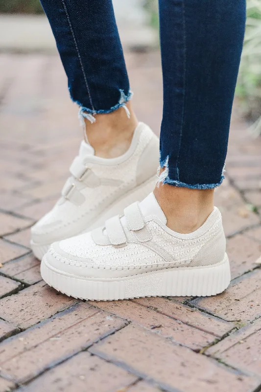 Comfortable Platform Shoes Run To You Cream White Embellished Sneakers