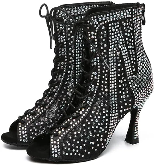 Comfortable Running Sneakers Dance Boots Black Rhinestone Dancing Shoes for Heels Salsa Bachata