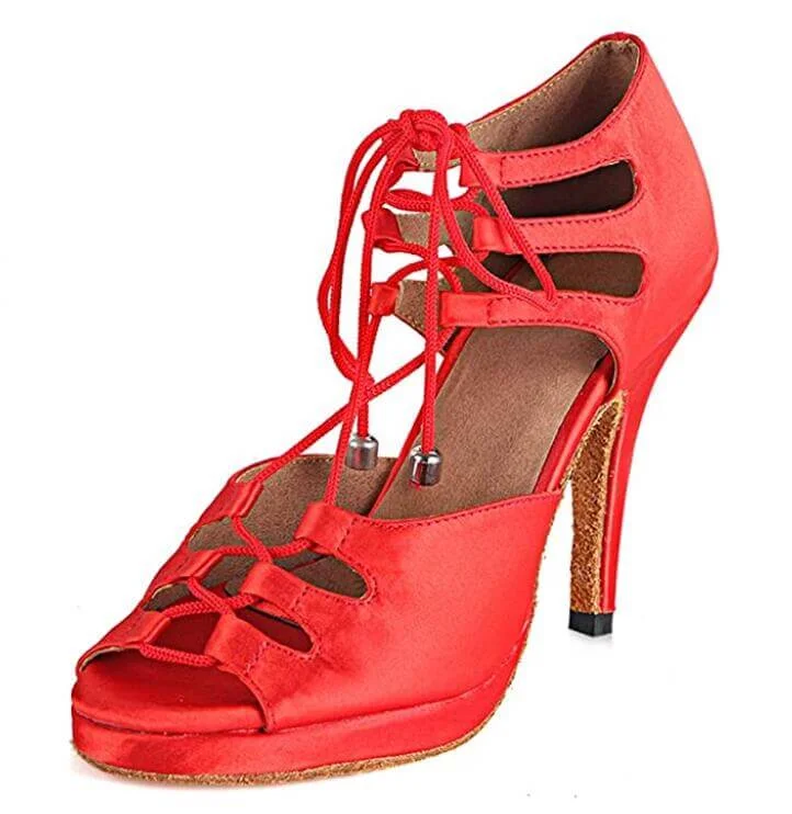 Stylish Boots For Hiking Red Satin Samba Platform Dance Shoes