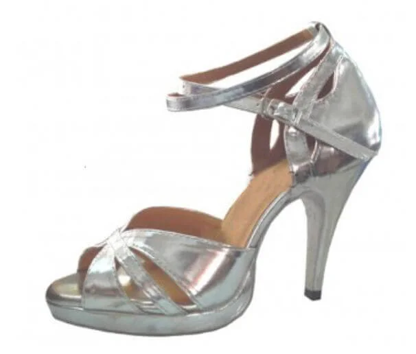 Formal Sports Shoes Silver Leather Samba Platform Dance Heels