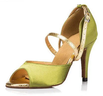 Trendy Sports Footwear Green Satin Ballroom Shoes Latin Salsa Bachata Dance Heels