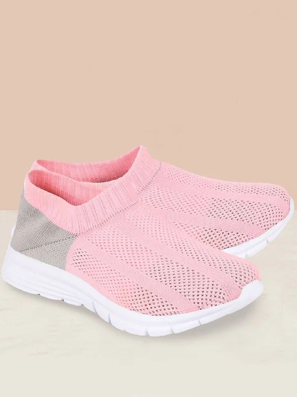 Running Footwear Sale Women Pink/Grey Sports Slip-On Walking Shoes