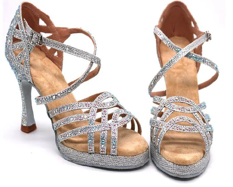 Trendy Boots For Winter Silver Glitter Rhinestone Samba Platform Dance Shoes