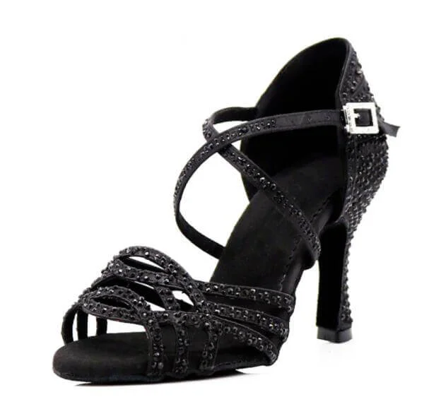 Fashionable Summer Shoes Black Rhinestone Ballroom Dancing Shoes Latin Salsa Performance Dancing Shoes