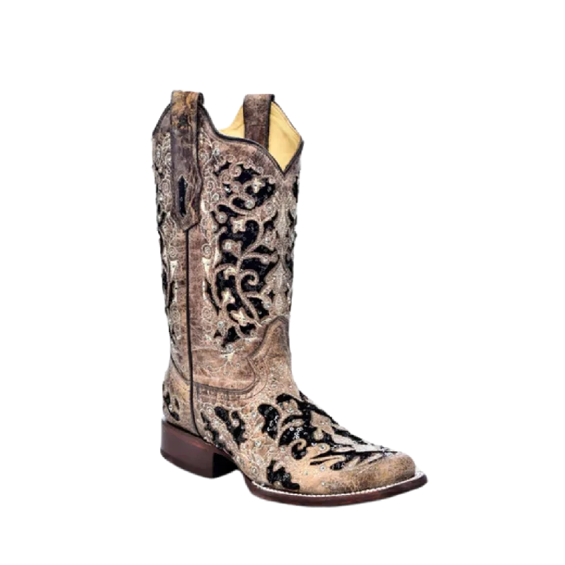 Sporty Casual Shoes Corral Women's Inlay Flowered Embroidery & Studs Brown Boots