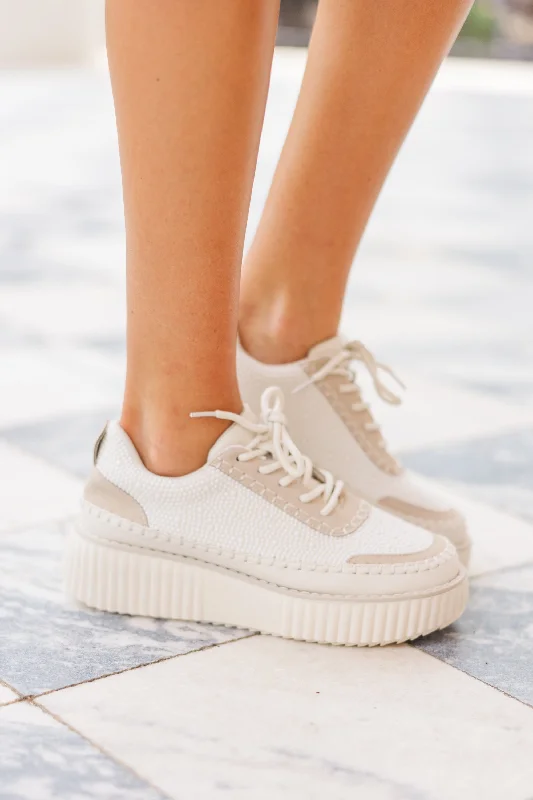 Sporty Casual Sneakers Wake Up Call Cream Embellished Sneakers