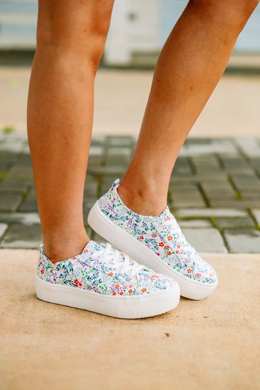 Running Footwear Sale Pep In Your Step White Floral Sneakers