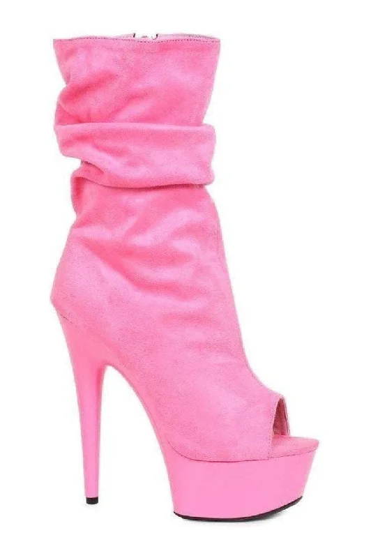 Comfortable Hiking Footwear 609-SCRUNCH Ankle Boots  | Pink Faux Suede