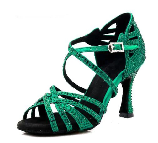 Stylish Boots For Sale Green Rhinestone Ballroom Dancing Shoes Latin Salsa Bachata Dance Shoes