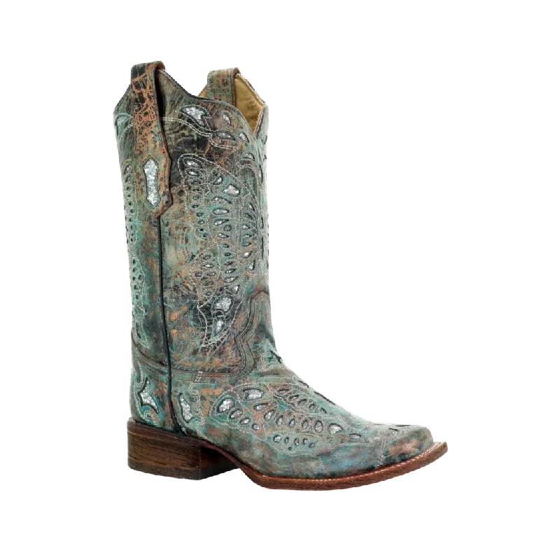 Durable Running Sandals Corral Boots Women's Metallic Bronze turquoise Glitter Boots