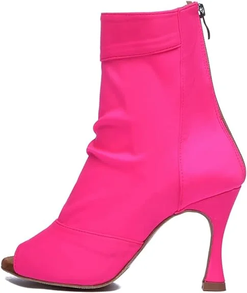 Vintage Sneakers Collection Hot Pink  Stretch Lycra Sock Open Toe Dance Bootie Dancing High Heels