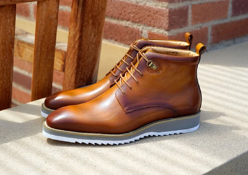 Casual Running Footwear Burnished Calfskin Lace-Up Boot Cognac