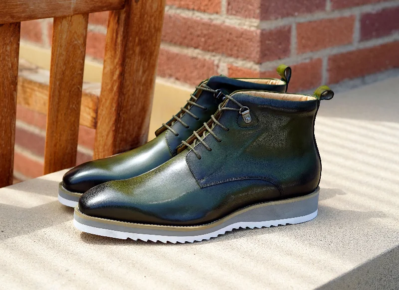 Winter Casual Shoes Burnished Calfskin Lace-Up Boot Hunter Green