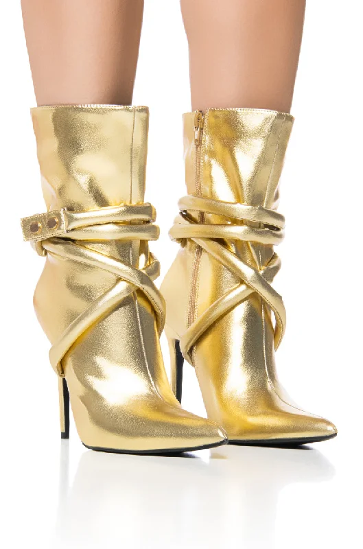 Comfortable Hiking Sandals AZALEA WANG RHIANNA GOLD STILETTO BOOTIE