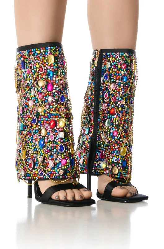 Casual Snow Shoes AZALEA WANG AMORY MULTI EMBELLISHED OPEN TOE SANDAL BOOTIE