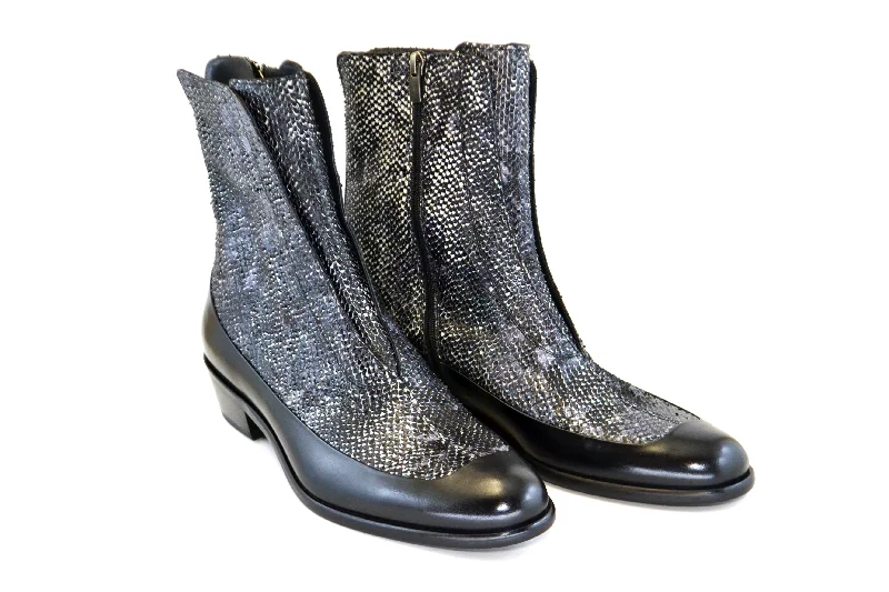 Cozy Indoor Slippers Corrente Python Printed Calfskin Slip-On Boot Black