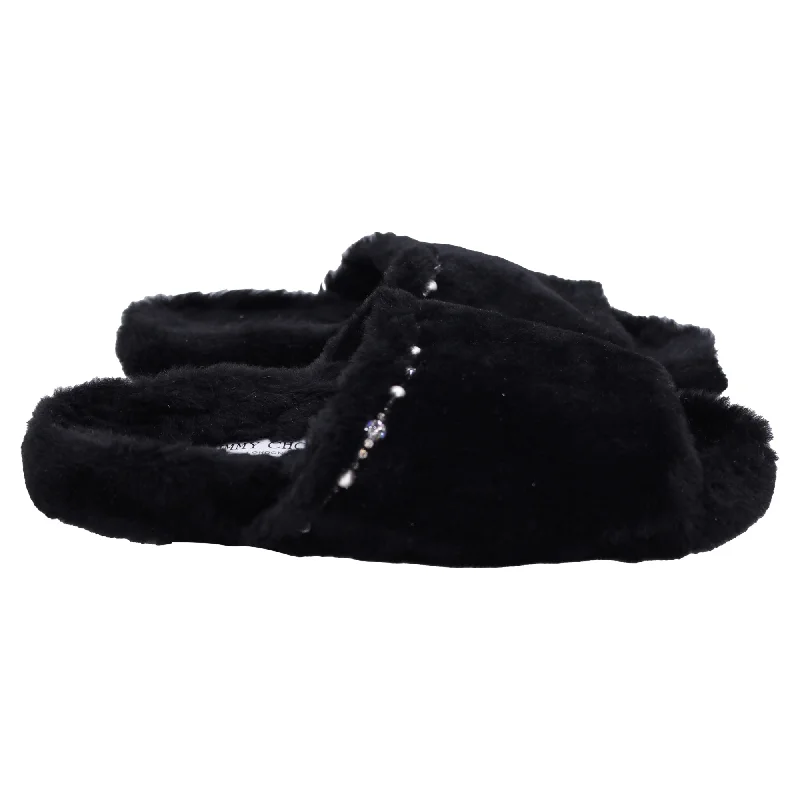 Stylish Work Sneakers Jimmy Choo Acinda Shearling Crystal-Trimmed Slides in Black Nylon