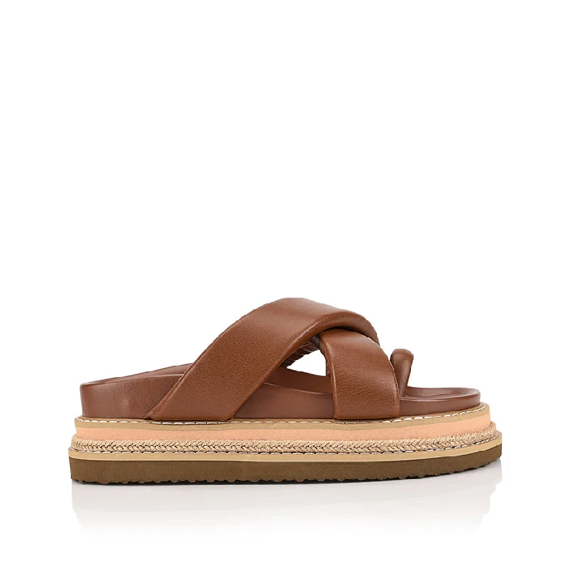 Fashionable Sneakers Collection Thelma Flatform Slides - Cognac Brown