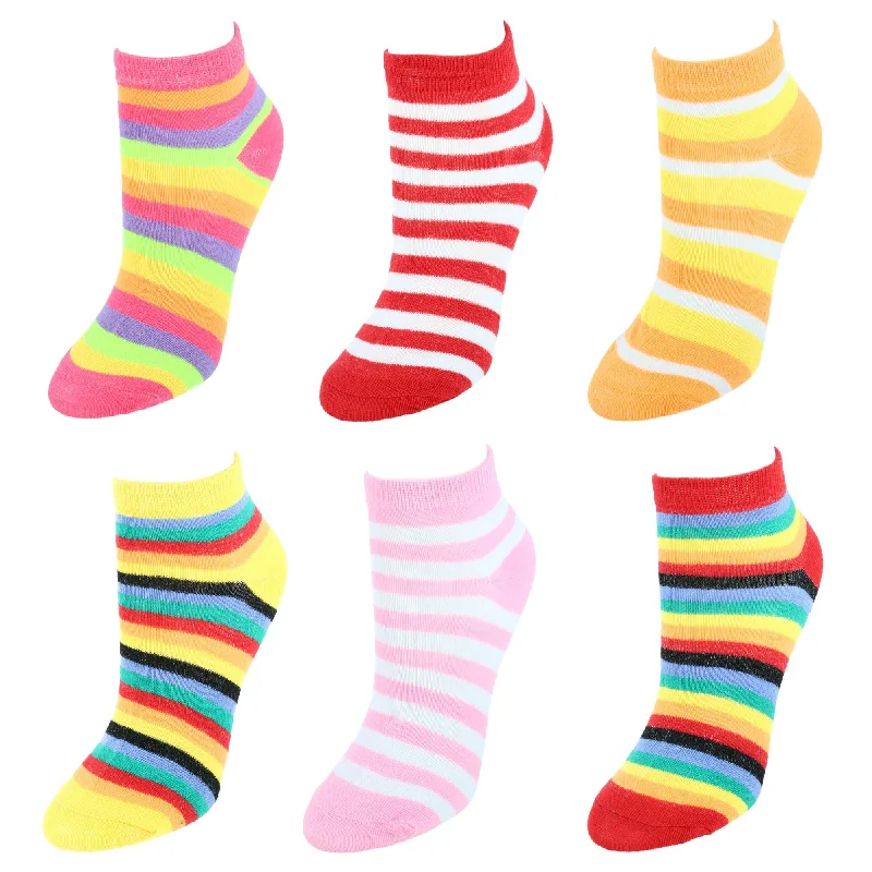 High Fashion Dress Shoes Women's Multi-Color Striped Low Cut Socks (6 Pack)