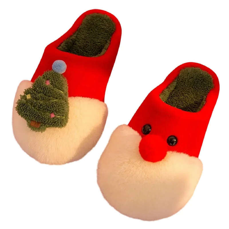 Trendy Casual Sandals Women Rocking Around The Christmas Tree Fuzzy Slippers In Red