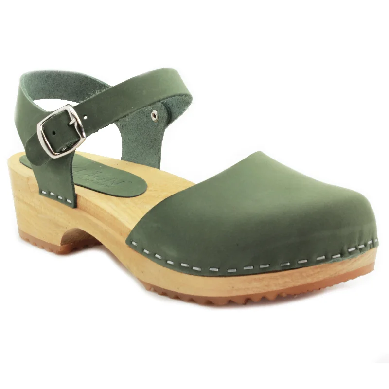 Comfortable Walking Sandals BJORK ALMA Swedish Wood Clog Forest Nubuck Leather Sandals - CLOSEOUT