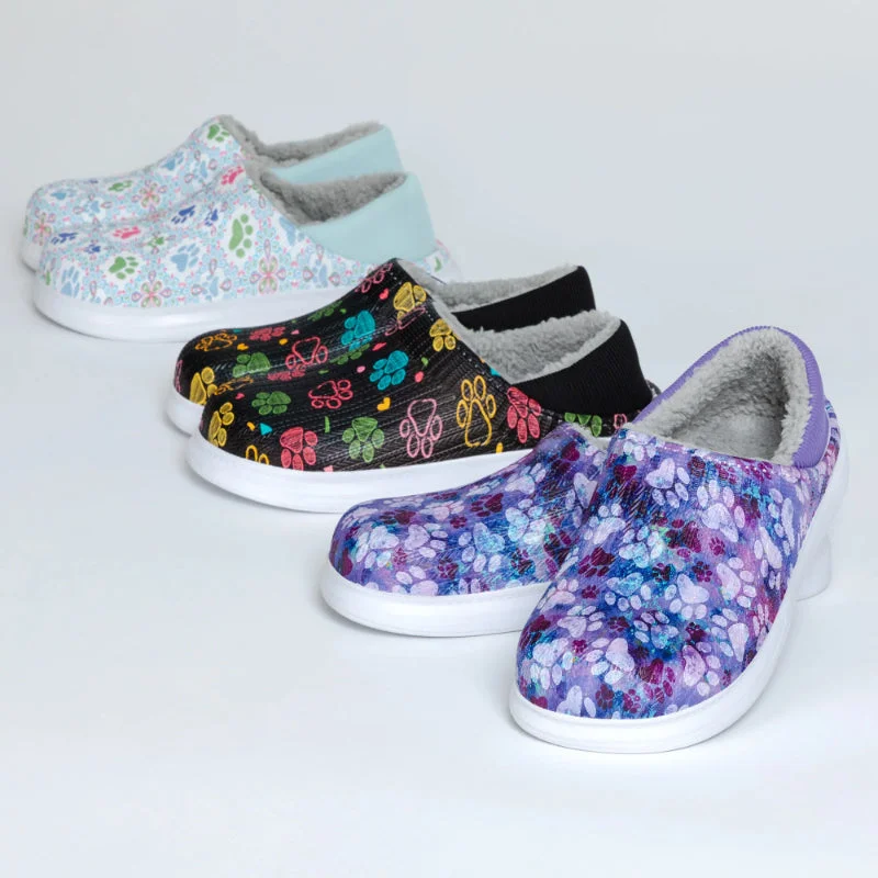 Casual Walking Boots Floral Paw Print Slip On Clogs