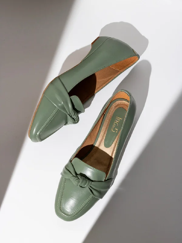 Comfortable Platform Shoes Womens Green Solid Pointed Toe Party Wear Flat Ballerinas