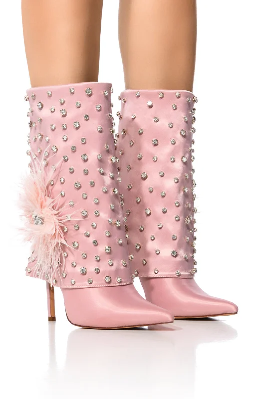 Outdoor Sneakers Collection AZALEA WANG BLAISE PINK DIAMOND STUDDED BOOT WITH FLOWER DETAIL