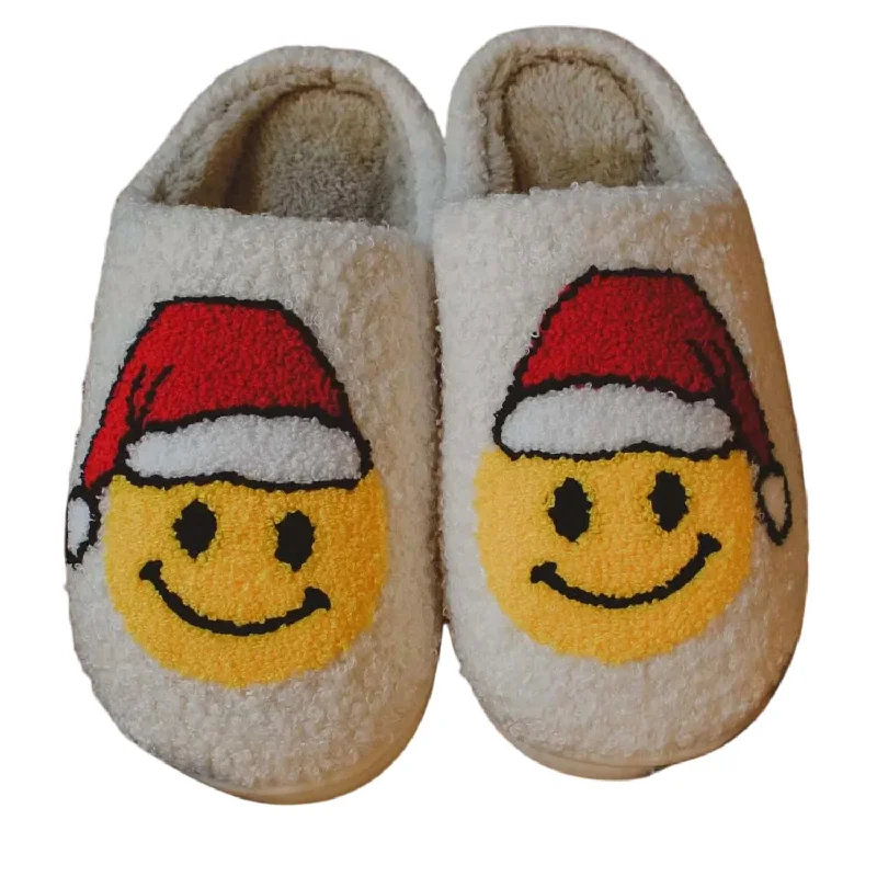 Formal Hiking Footwear Women Santa Christmas Happy Face Sherpa Slippers In Santa Smiley