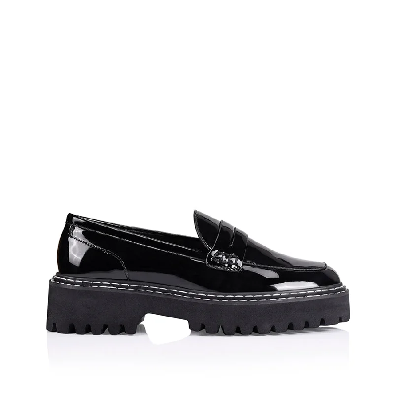 Luxury Leather Sneakers Neo Chunky Loafers - Black Patent