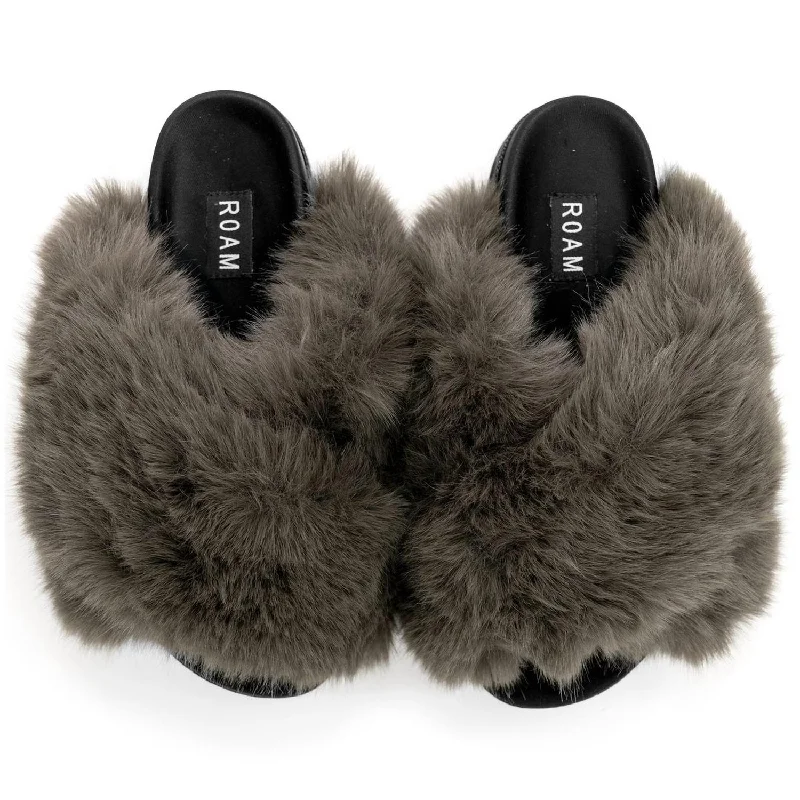 Formal Sports Shoes Women's Mink Cloud Faux Fur Slippers In Khaki