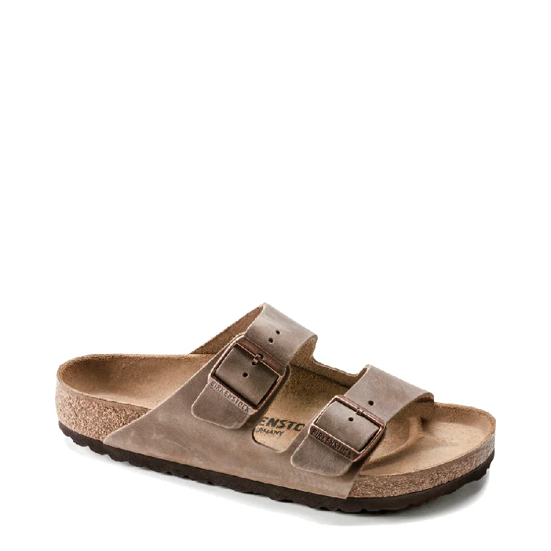 Fashionable Work Boots Birkenstock Arizona Oiled Leather Soft Footbed Sandal in Tobacco Brown