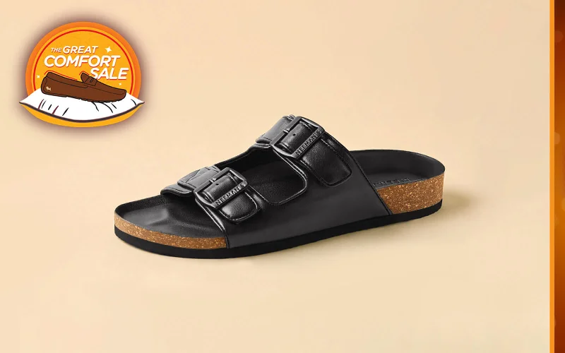 Casual Running Footwear Cork Sandals : Solid Black