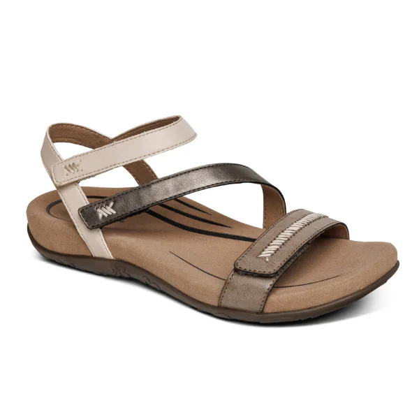 Sporty Casual Boots Aetrex Women's Gabby Adjustable Quarter Strap Sandal Stone