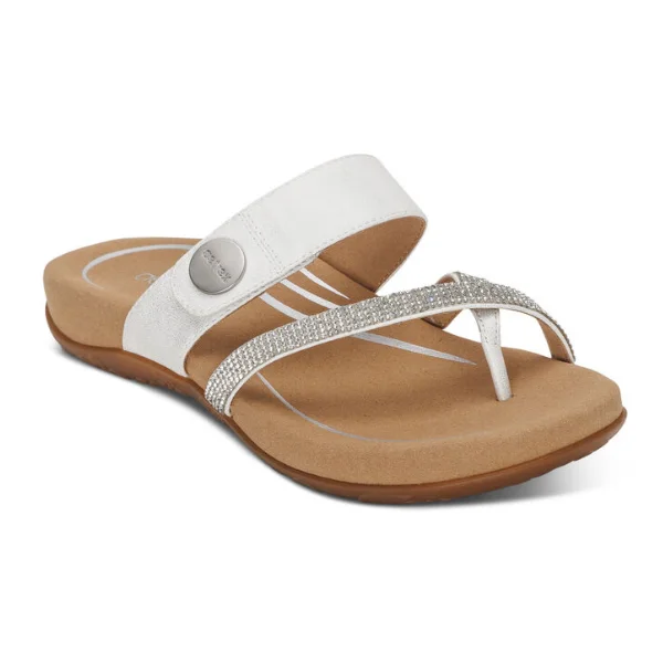 Trendy Walking Shoes Aetrex Women's Izzy Adjustable Slide Sandal White Sparkle