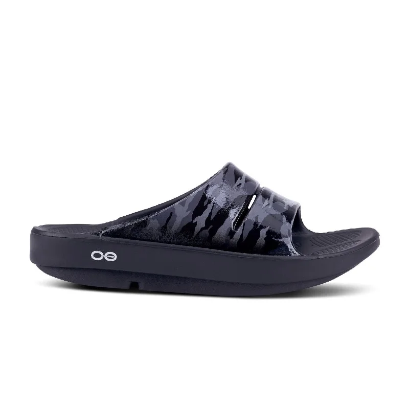 Comfortable Formal Footwear 'OOFOS' Women's OOahh Slide Limited Edition - Black / Gray / Camo