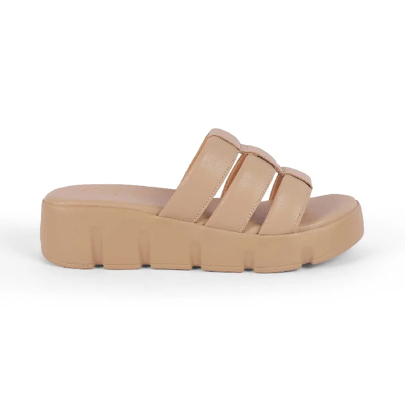 Tresmode Cludius Beige Women's Casual Chunky Sole Wedges