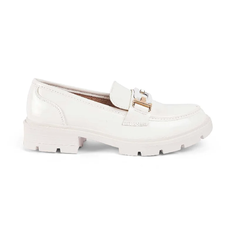 Comfortable Dress Flats Tresmode Gstaad White Women's Chunky Sole Loafers