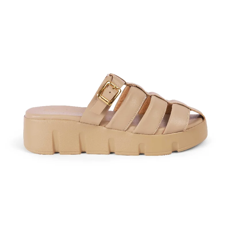 Outdoor Athletic Shoes Tresmode Maximus Beige Women's Casual Chunky Sole Wedges