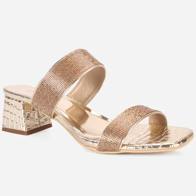 Trendy Summer Footwear Womens "SEZEN" Block Heel Slide In Sandals