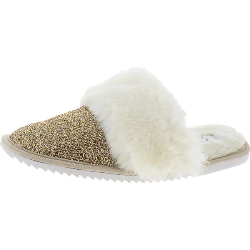 Jessica Simpson Women's Jessenia Slip On Faux Fur Embellished Slipper